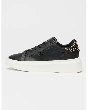 Pantofi sport flatform de piele, Negru/Crem