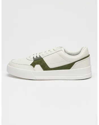 Pantofi sport Court Craft de piele cu garnituri contrastante de piele intoarsa, Alb optic/Verde feriga