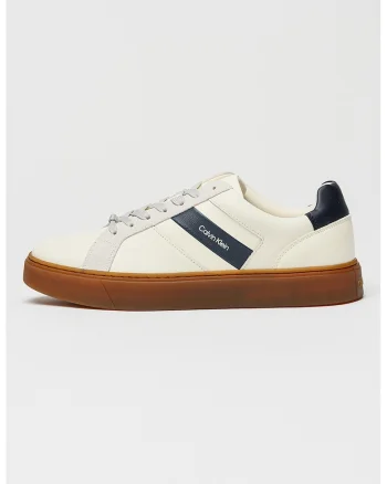 Pantofi sport de piele cu garnituri de piele intoarsa, Caramel/Alb murdar