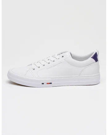 Pantofi sport Harlem de piele cu logo lateral, Alb optic/Bleumarin