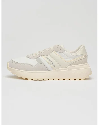 Pantofi sport cu insertii de piele intoarsa, Maro taupe deschis/Crem