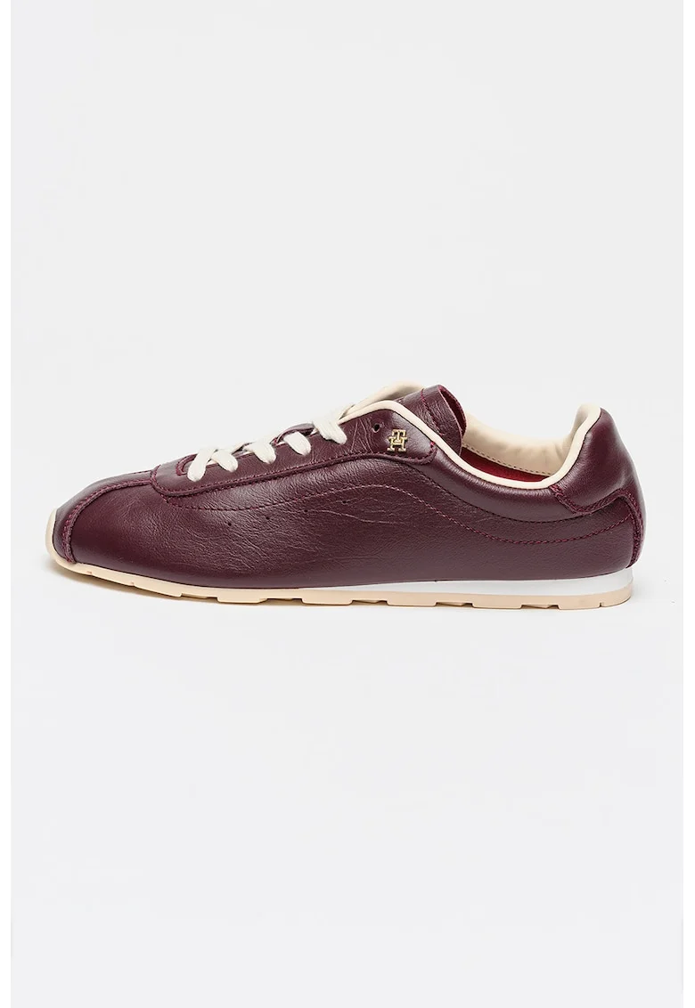 Pantofi sport Runner low-cut de piele, Visiniu/Bej deschis