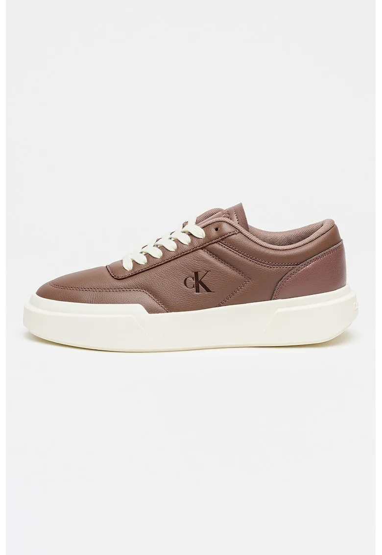 Pantofi sport de piele cu talpa plata, Caramel/Alb murdar