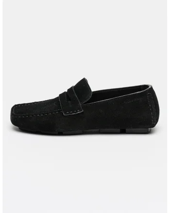 Pantofi loafer de piele intoarsa cu varf patrat', Negru