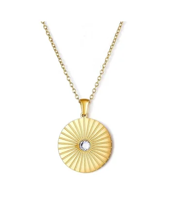 Colier auriu, din otel inoxidabil, suflat cu aur 18k, cu pandantiv rotund, Kaiane C1