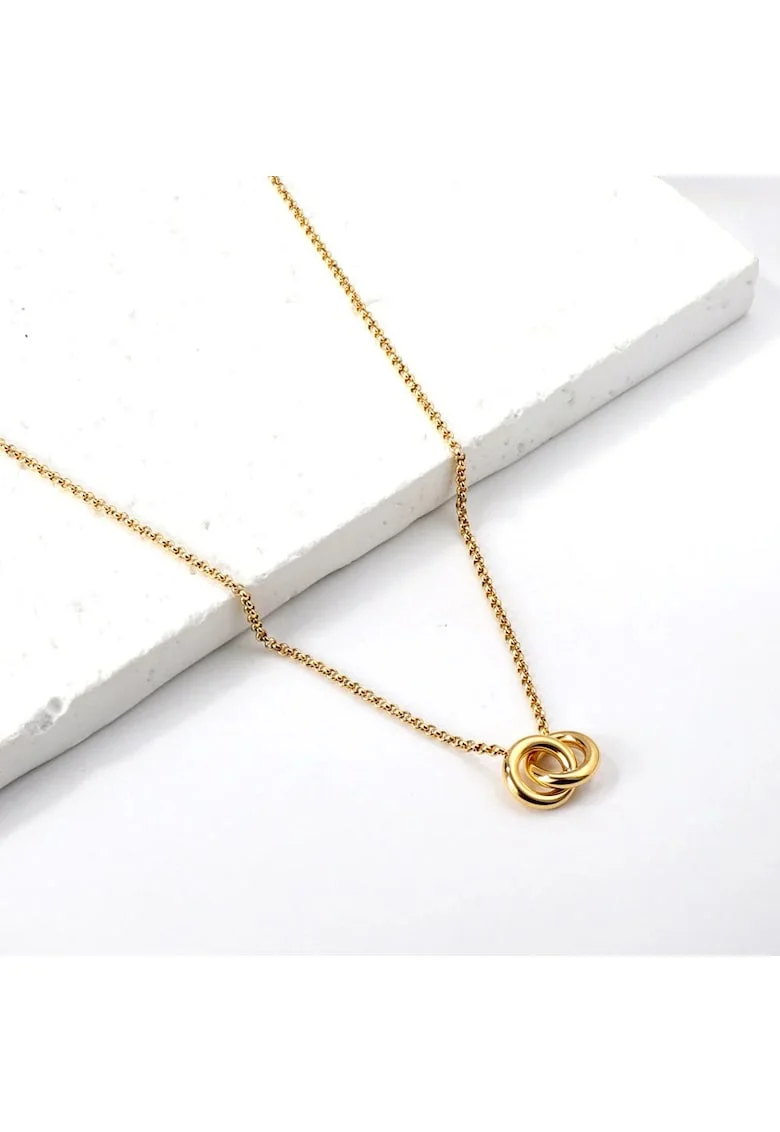 Colier auriu, din otel inoxidabil, suflat cu aur 18k, cu cerculete imbinate, Eternity C1