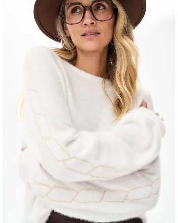 Pulover ecru cu insertii de lurex Gakumi