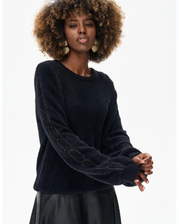 Pulover negru cu insertii de lurex Gakumi