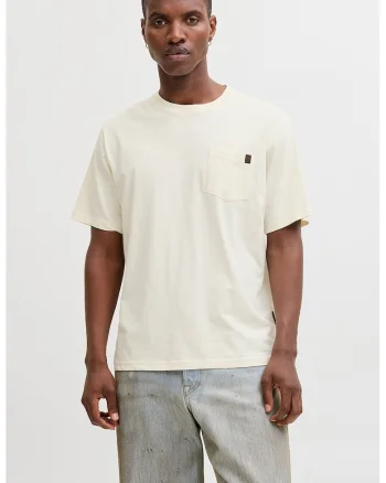 Tricou din amestec de bumbac organic cu buzunar aplicat pe piept, Crem