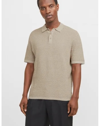 Tricou polo lejera tricotat, Maro camel