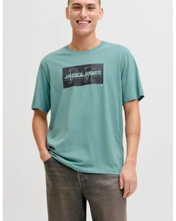 Tricou din bumbac cu imprimeu logo pe piept, Negru/Verde persan