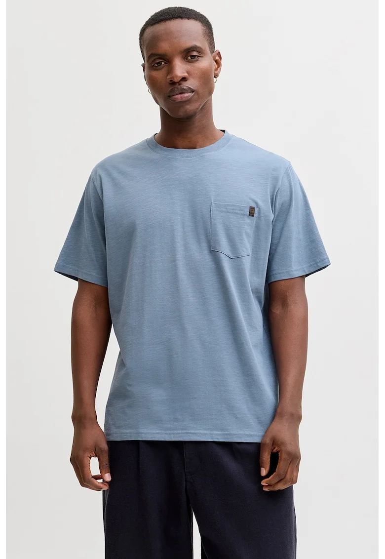 Tricou din amestec de bumbac organic cu buzunar aplicat pe piept, Albastru lavanda