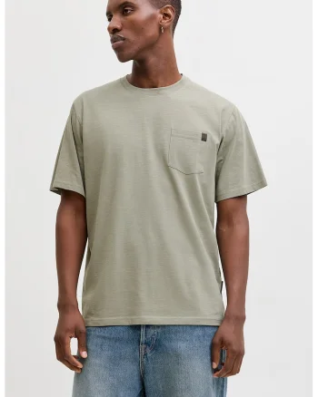 Tricou din amestec de bumbac organic cu buzunar aplicat pe piept, Verde pal