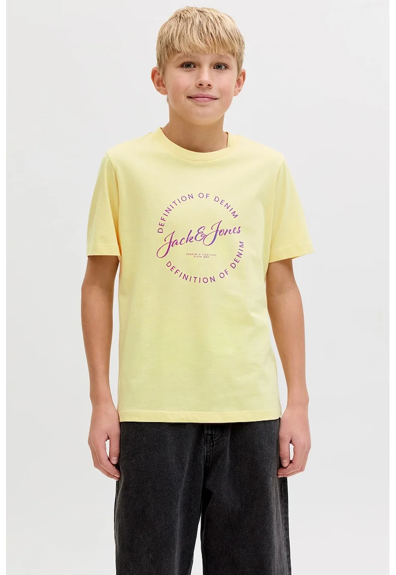 Tricou din bumbac cu imprimeu text, Galben pai