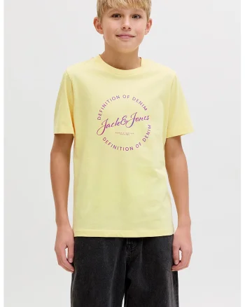 Tricou din bumbac cu imprimeu text, Galben pai