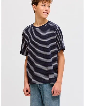 Tricou lejer cu dungi, Alb/Bleumarin
