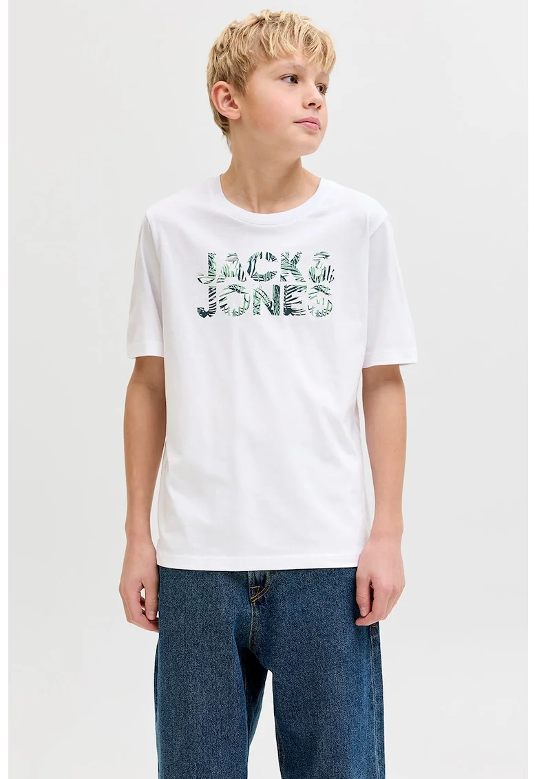 Tricou din bumbac organic cu imprimeu logo, Alb/Verde pal/Verde englez