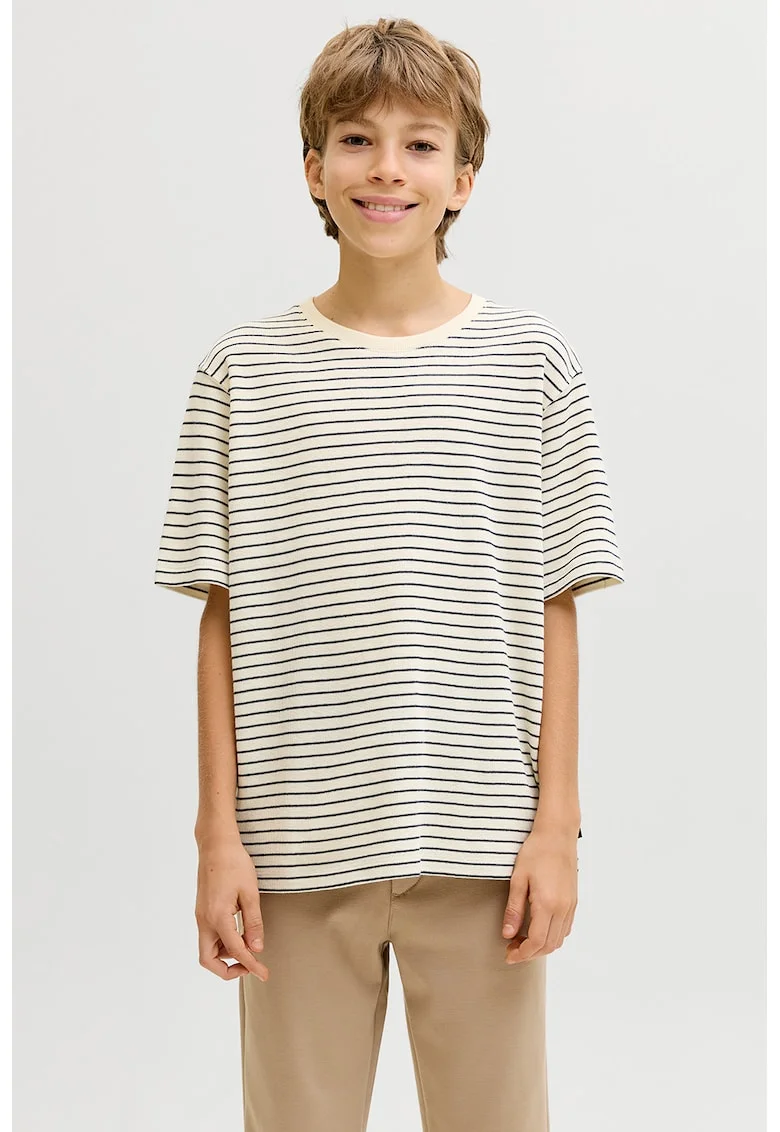 Tricou lejer cu dungi, Alb fildes/Bleumarin