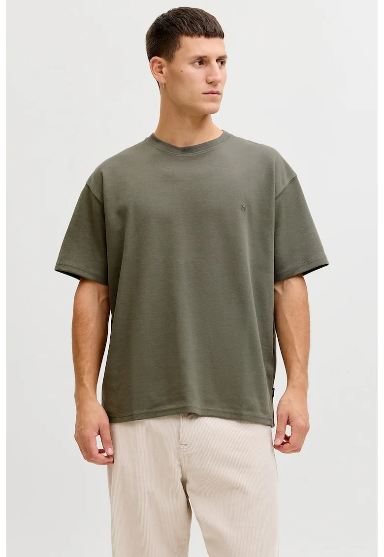 Tricou regular-fit cu decolteu la baza gatului, Verde sparanghel