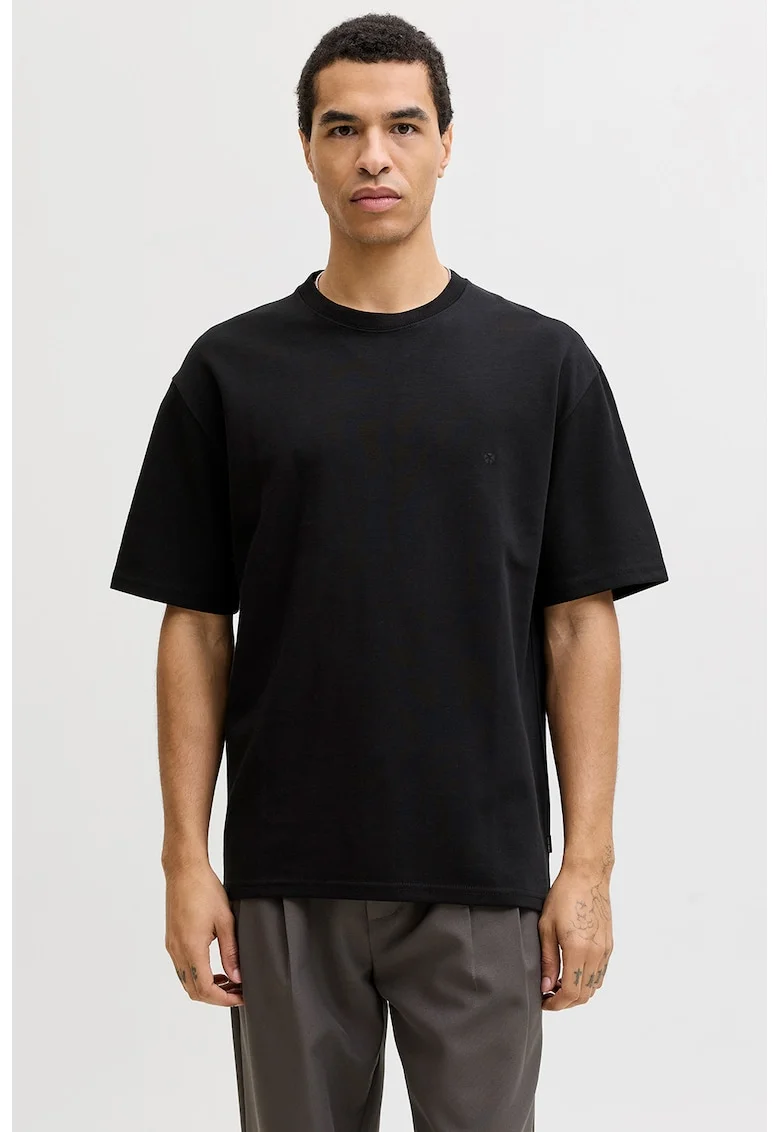 Tricou regular-fit cu decolteu la baza gatului, Negru
