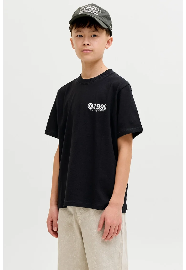 Tricou din bumbac cu imprimeu grafic pe partea din spate, Alb/Negru/Gri deschis