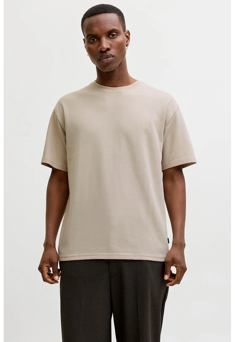 Tricou regular-fit cu decolteu la baza gatului, Bej deschis