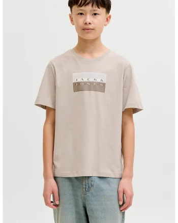 Tricou cu imprimeu logo, Maro deschis/Alb murdar/Grej