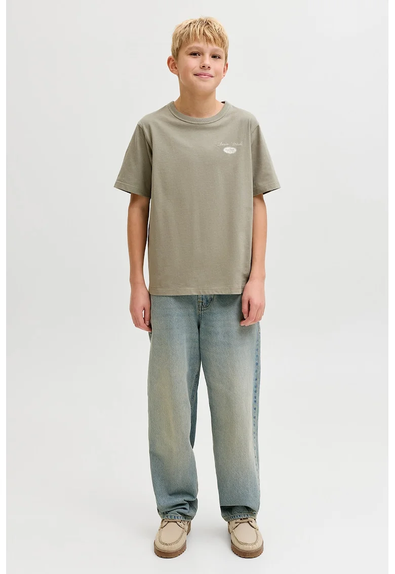 Tricou cu decolteu la baza gatului si imprimeu, Alb/Grej