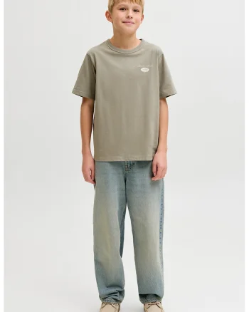 Tricou cu decolteu la baza gatului si imprimeu, Alb/Grej