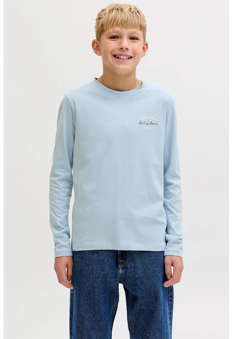 Bluza de trening dn bumbac cu model uni, Albastru pastel/Negru