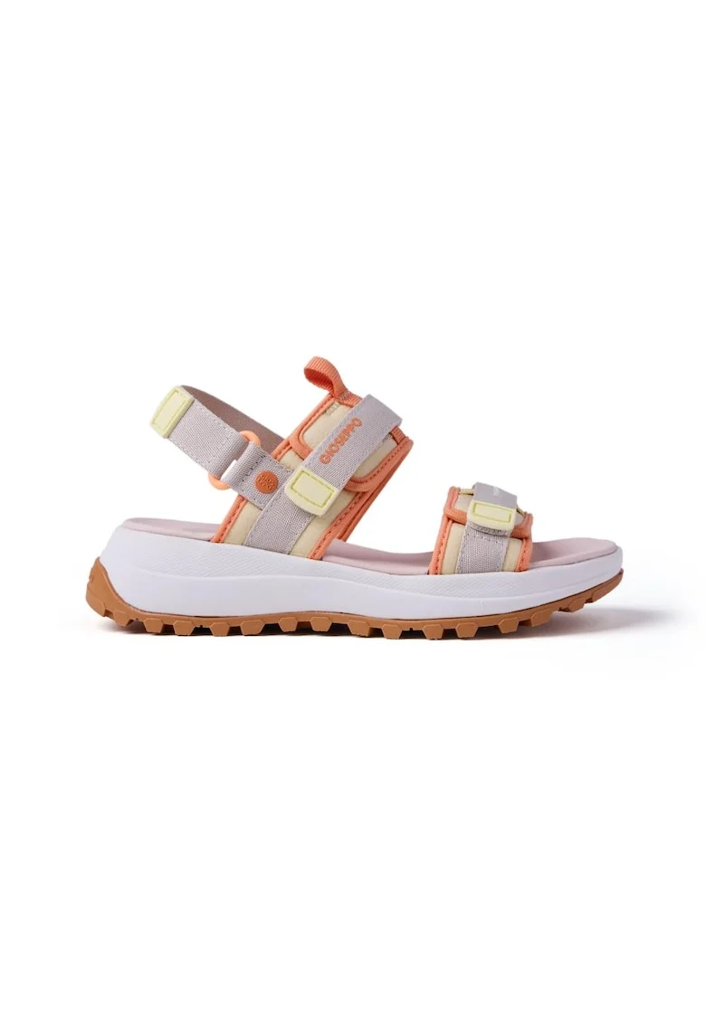 Sandale din material textil cu talpa wedge si inchidere velcro Sporty, Galben