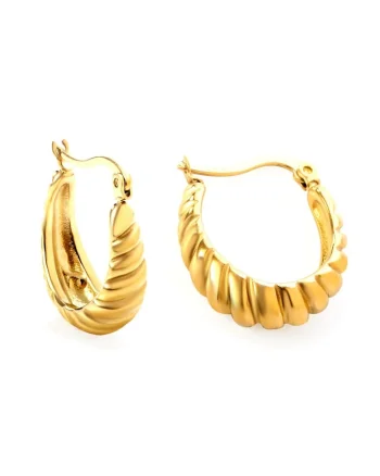 Cercei aurii, din otel inoxidabil, suflati cu aur 18k, ovali, stil croissant, C2