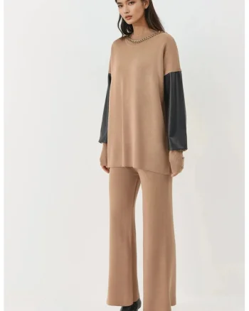 Pulover dama,  Piele ecologica, Maro camel, One Size