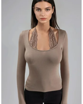Bluza dama  Slim Fit, viscoza/elastan, bej