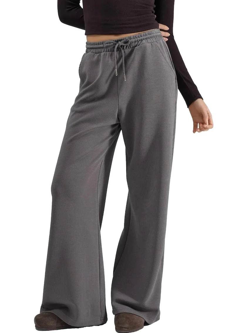 Pantaloni dama,  Gri inchis, Textil