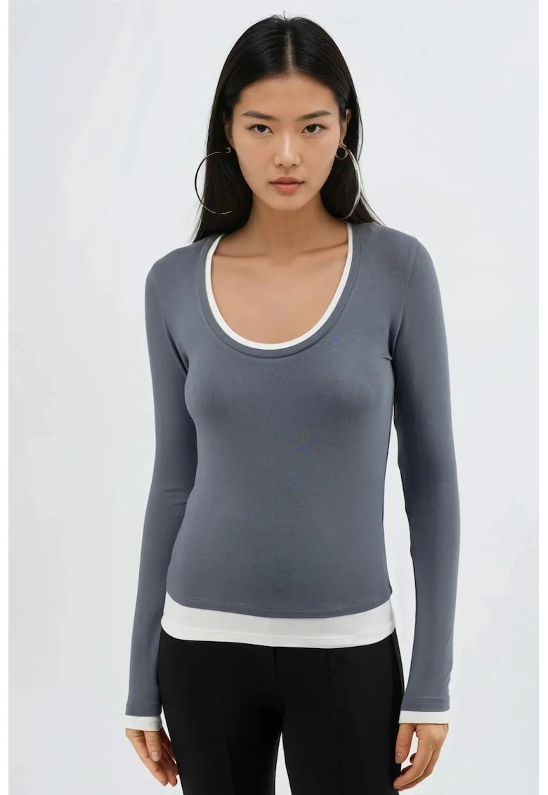 Bluza dama,  maneca lunga, gri carbune, jerseu
