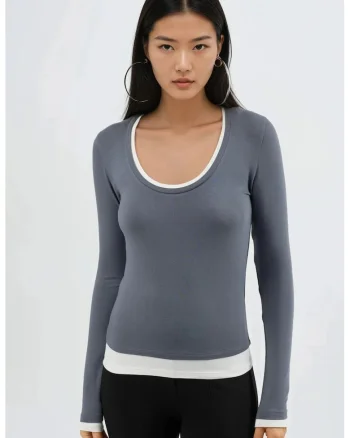 Bluza dama,  maneca lunga, gri carbune, jerseu