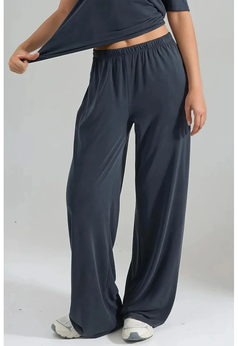 Pantaloni dama  talie elastica, picior drept, gri, textil