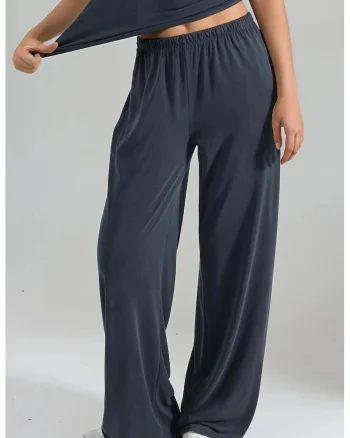 Pantaloni dama  talie elastica, picior drept, gri, textil