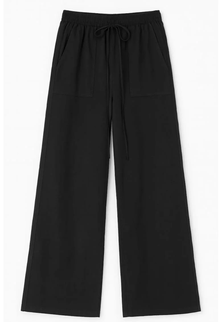 Pantaloni dama,  cu talie elastica, croiala dreapta, negru, textil