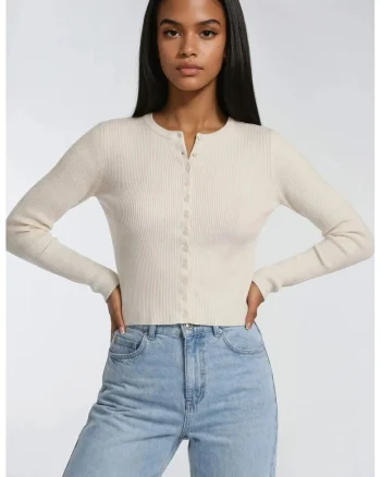 Cardigan tricotat,  slim fit, viscoza/elastan/nylon, bej
