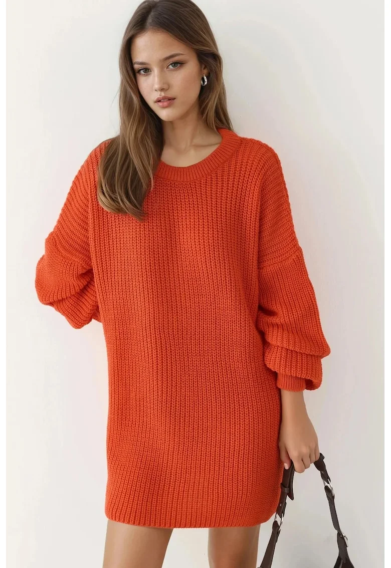 Pulover dama,  Portocaliu, Tricot, One Size