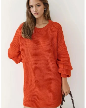 Pulover dama,  Portocaliu, Tricot, One Size