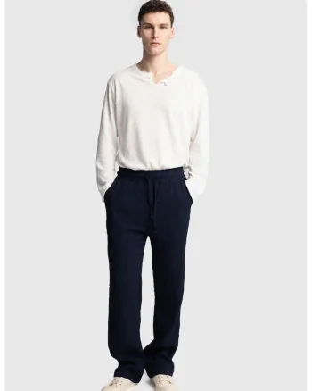 Pantaloni barbati,  texturati, regular fit, bleumarin, poliester