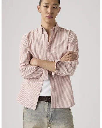 Camasa relaxed fit de bumbac Authentic, Alb/Roz pal