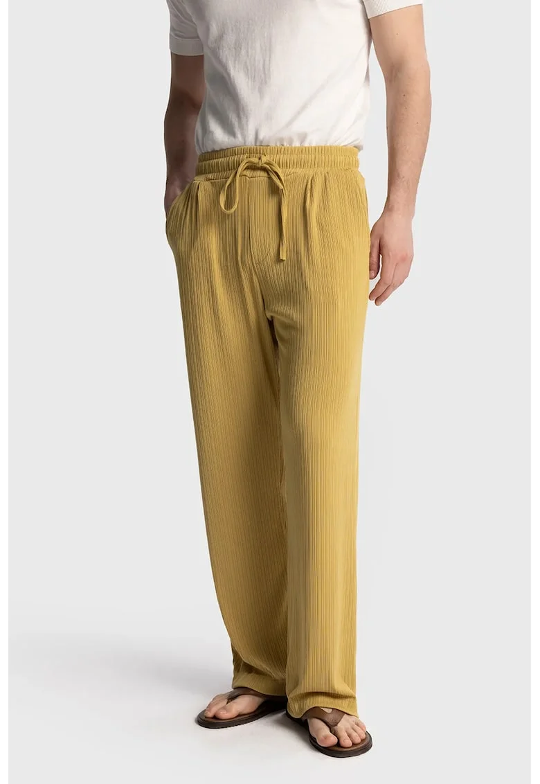 Pantaloni barbati,  Relaxed Fit, picior larg, galben, bumbac