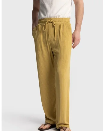 Pantaloni barbati,  Relaxed Fit, picior larg, galben, bumbac
