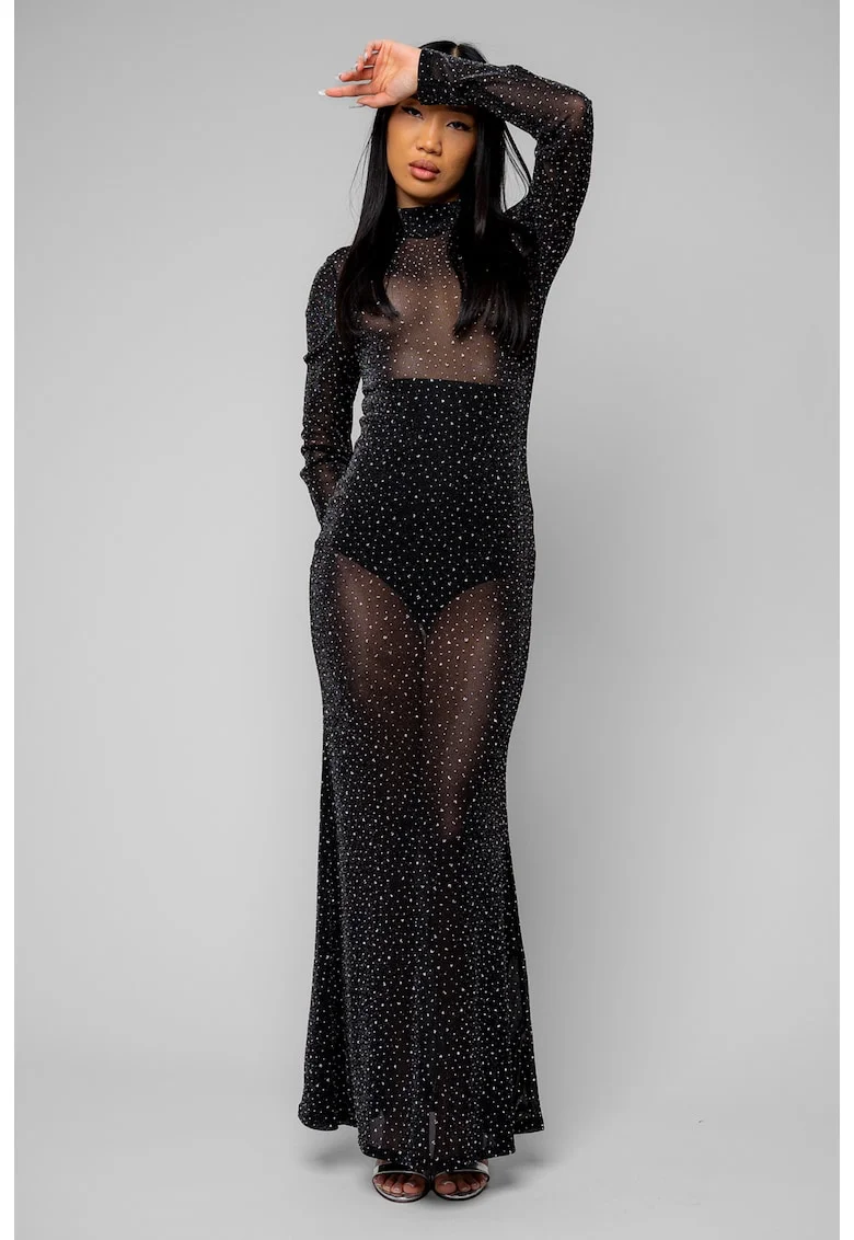 Rochie lunga cu strasuri Black 20369, Negru