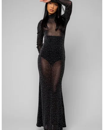Rochie lunga cu strasuri Black 20369, Negru