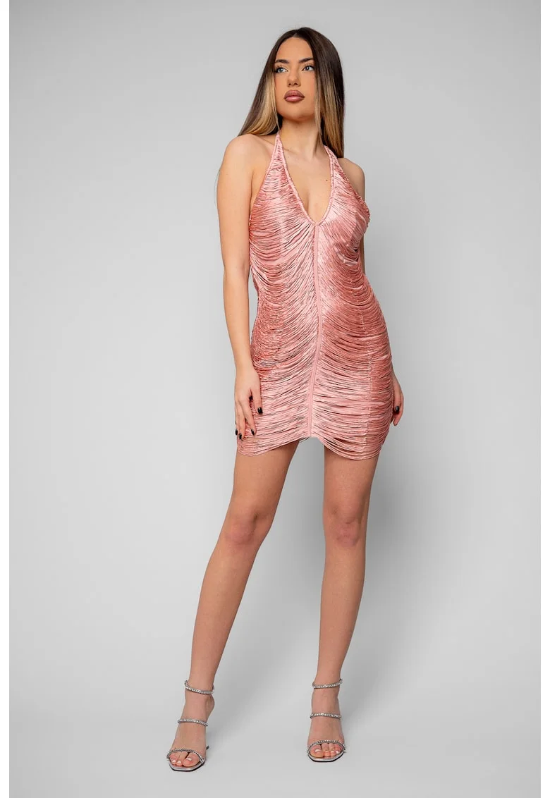Rochie mini cu aplicatii tip franjuri Rose Quartz 20382, Roz prafuit